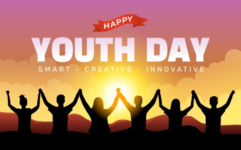 International,Youth,Day,Poster,Banner,Vector,Illustration,With,Group,Of