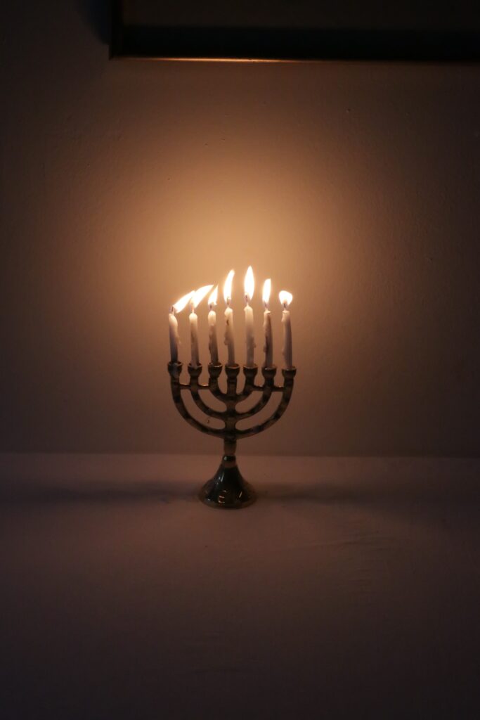 Image of Hanukkah Candle With & Flames. 