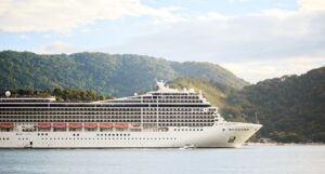 Cruise Ship Traveling in the Ocean.