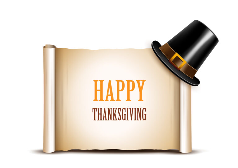 Thanksgiving banner with pilgrim hat