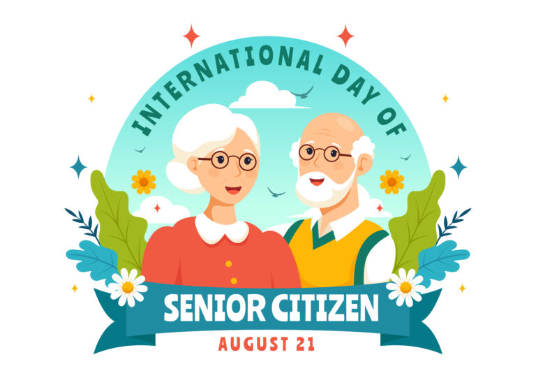 World Senior Citizen Day Vector Illustration on August 21st to respect and Honor the Contributions of Older People, set against a Flat Background