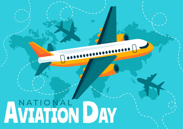 Vector Illustration for National Aviation Day featuring a Plane and Sky Blue Background to First Successful Airplane and Controlled Flight Celebration